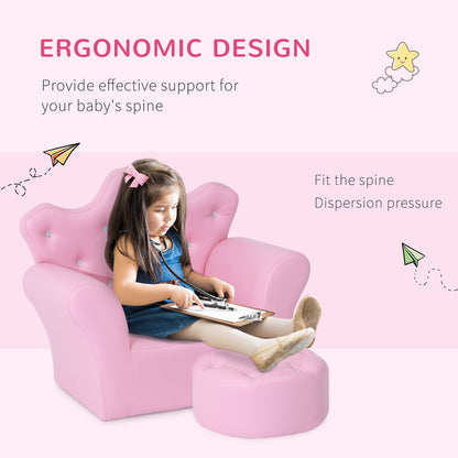 Pink Toddler Sofa Set with Footstool - 2 Piece Kids Chair