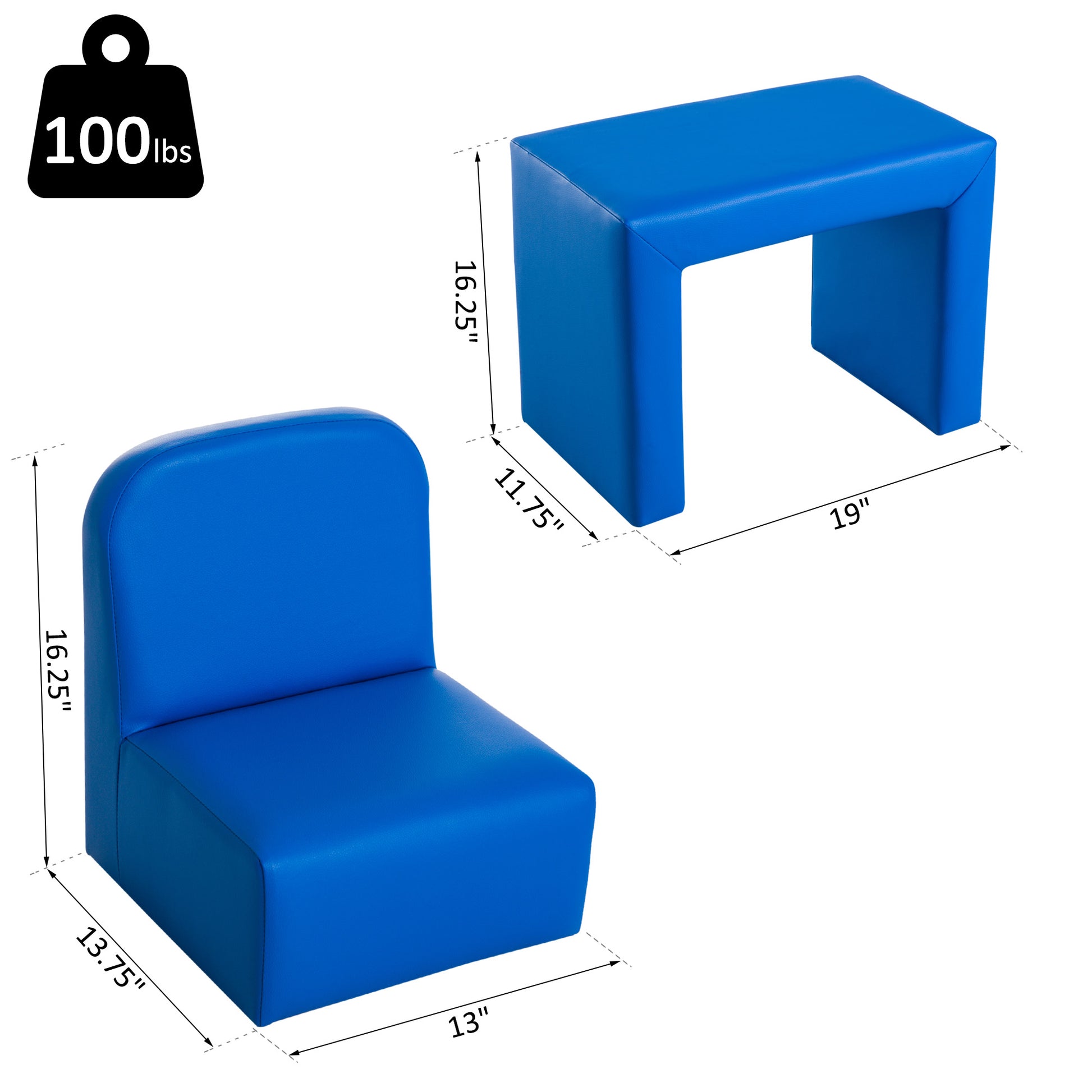 2-in-1 Kids Sofa - Blue Wood Convertible Table Chair Set