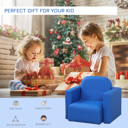 2-in-1 Kids Sofa - Blue Wood Convertible Table Chair Set
