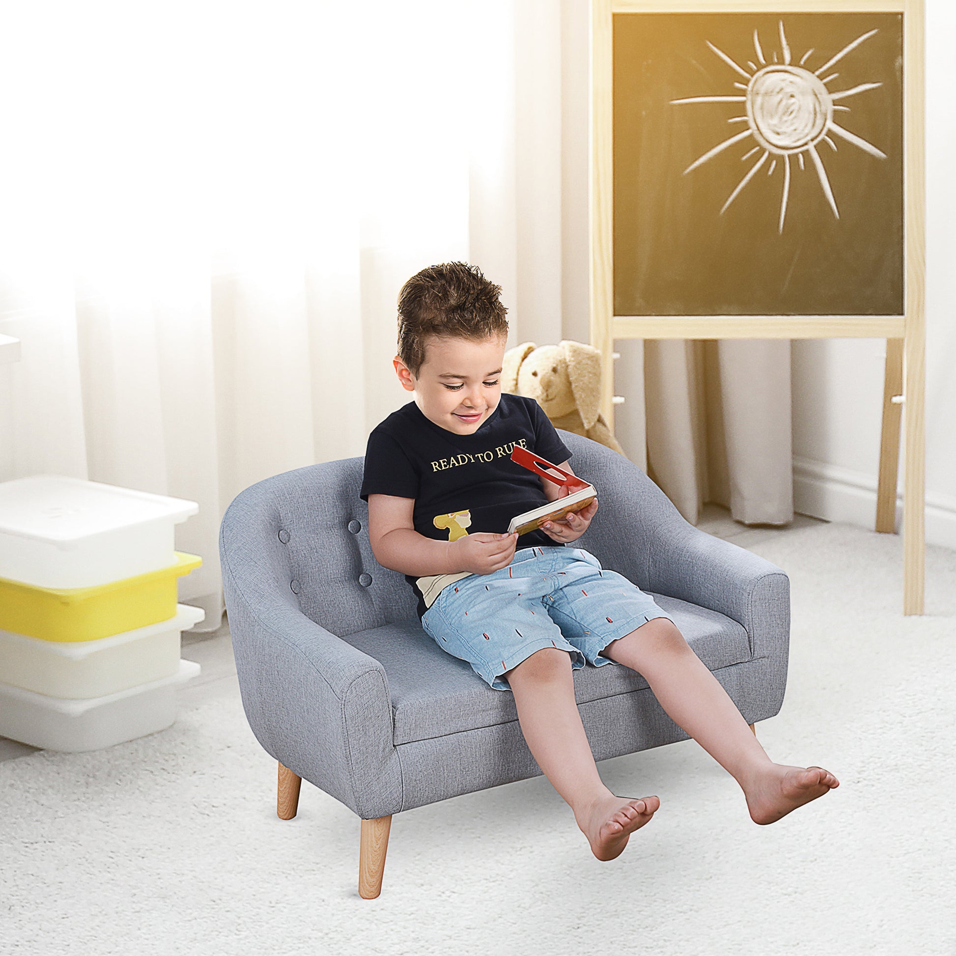 Gray Wooden Kids Sofa Bed for Toddlers Ages 3-7, Sturdy and Lightweight