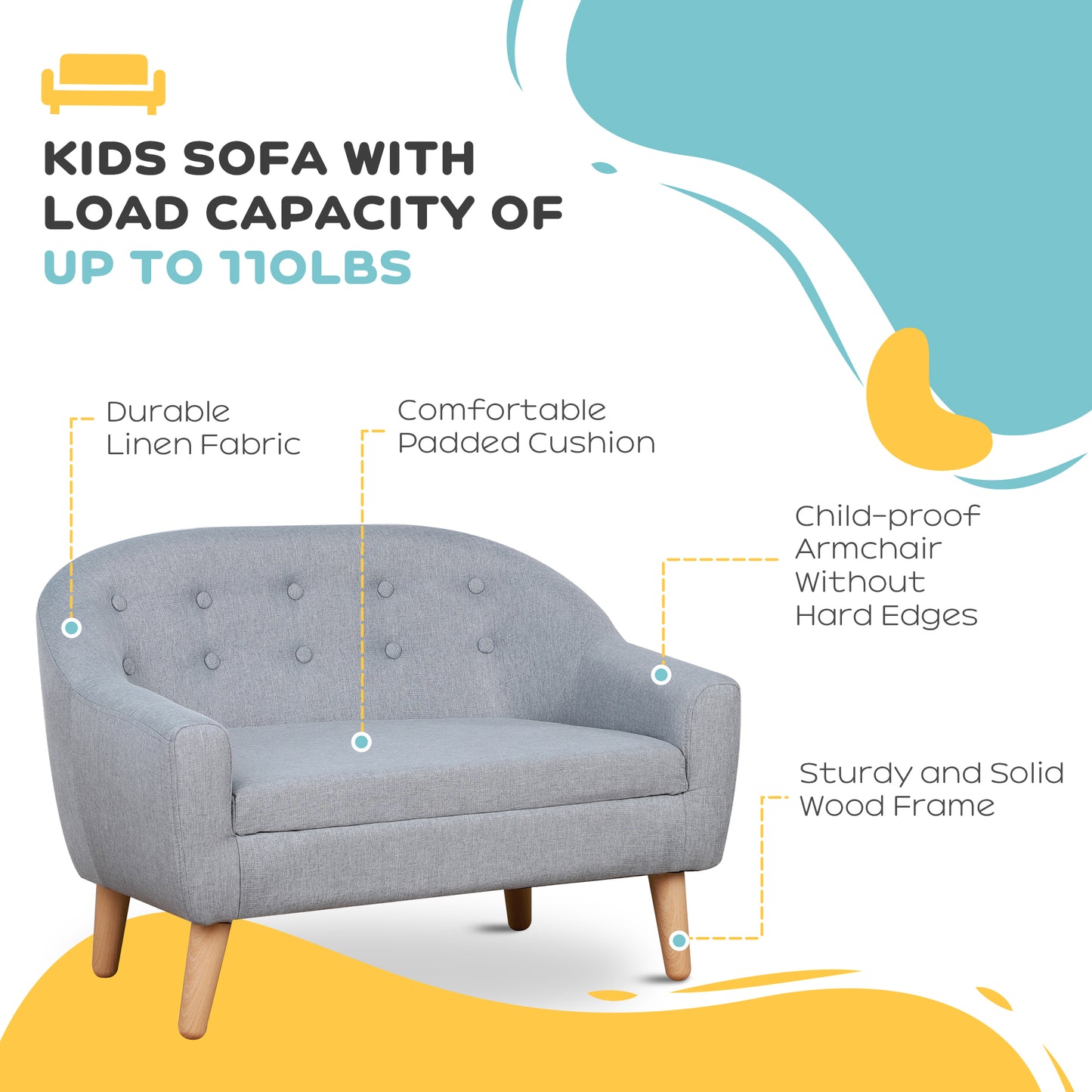 Gray Wooden Kids Sofa Bed for Toddlers Ages 3-7, Sturdy and Lightweight