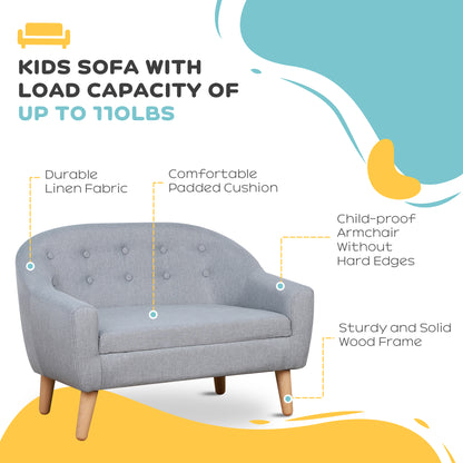 Gray Wooden Kids Sofa Bed for Toddlers Ages 3-7, Sturdy and Lightweight