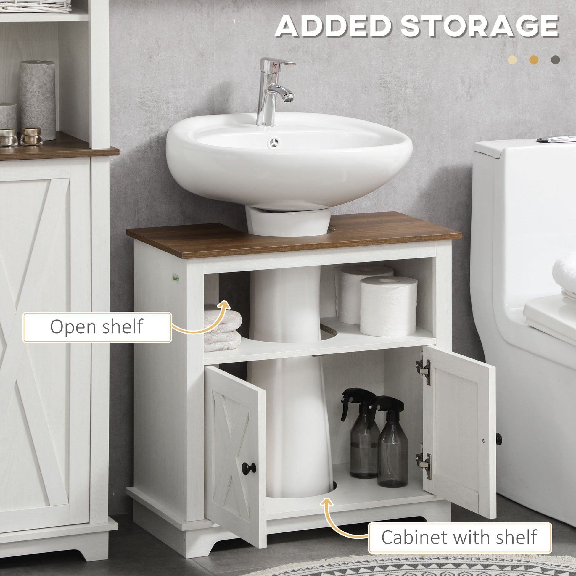 White Farmhouse Bathroom Vanity Cabinet - Under Sink Storage