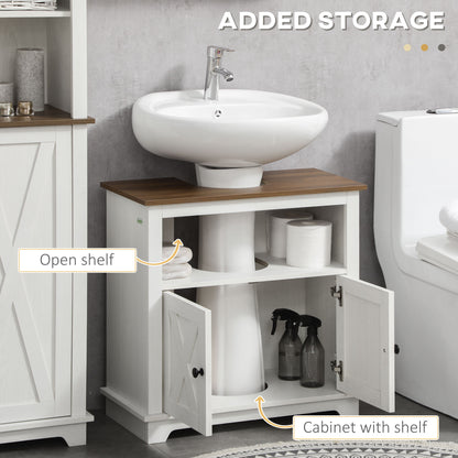 White Farmhouse Bathroom Vanity Cabinet - Under Sink Storage