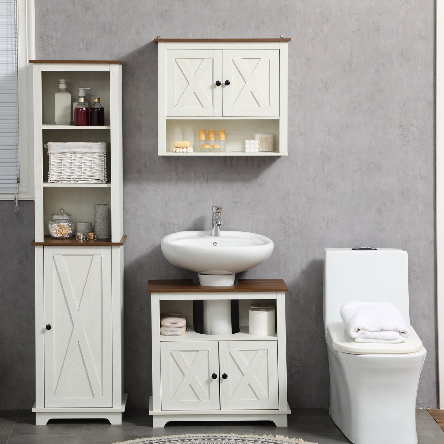 White Farmhouse Bathroom Vanity Cabinet - Under Sink Storage