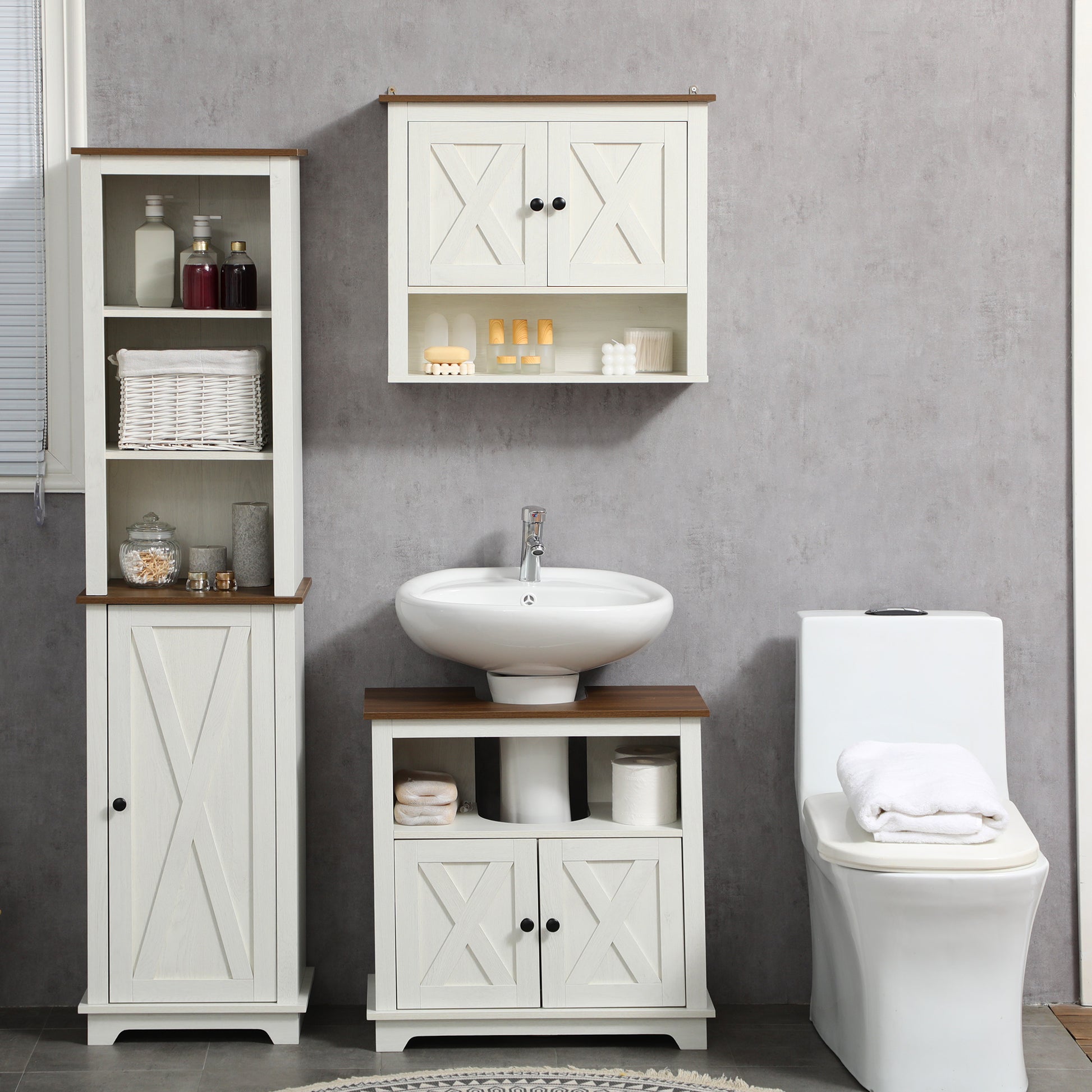 White Farmhouse Bathroom Vanity Cabinet - Under Sink Storage