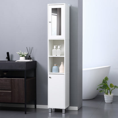 White Bathroom Storage Cabinet with Mirror - 70.75" Tall for Living Room