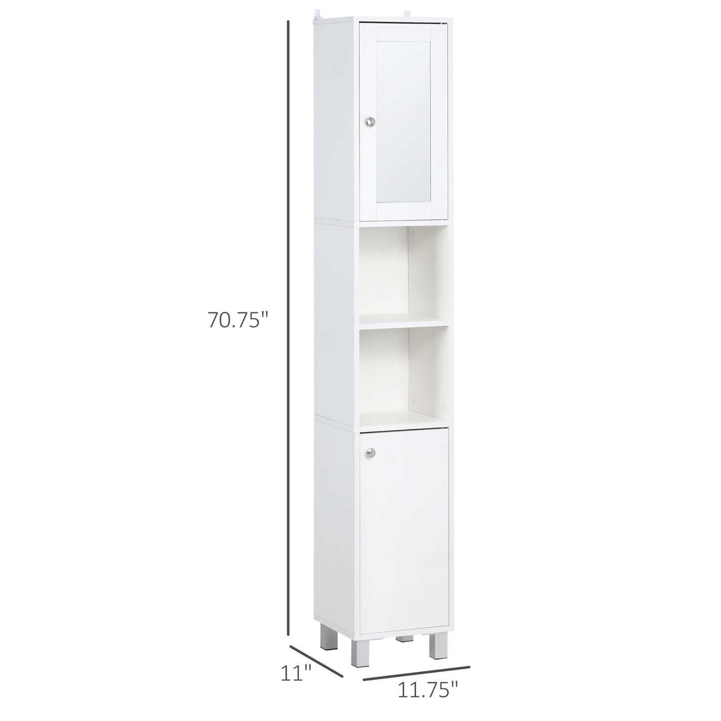 White Bathroom Storage Cabinet with Mirror - 70.75" Tall for Living Room
