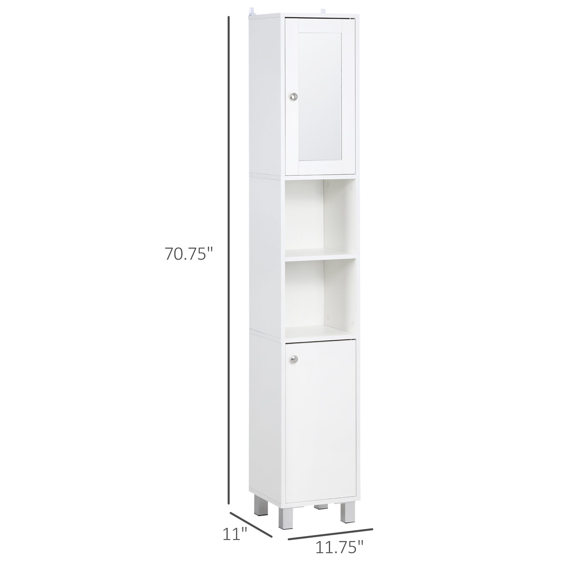 White Bathroom Storage Cabinet with Mirror - 70.75" Tall for Living Room