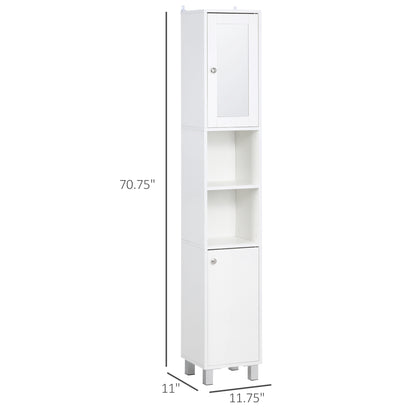 White Bathroom Storage Cabinet with Mirror - 70.75" Tall for Living Room