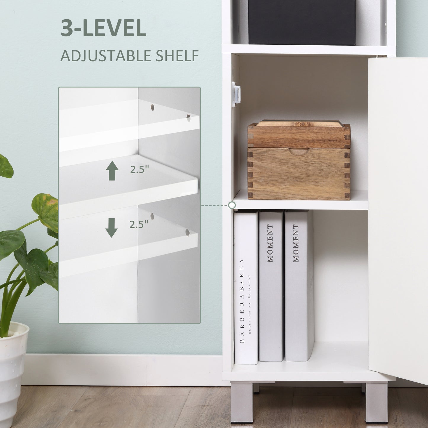 White Bathroom Storage Cabinet with Mirror - 70.75" Tall for Living Room