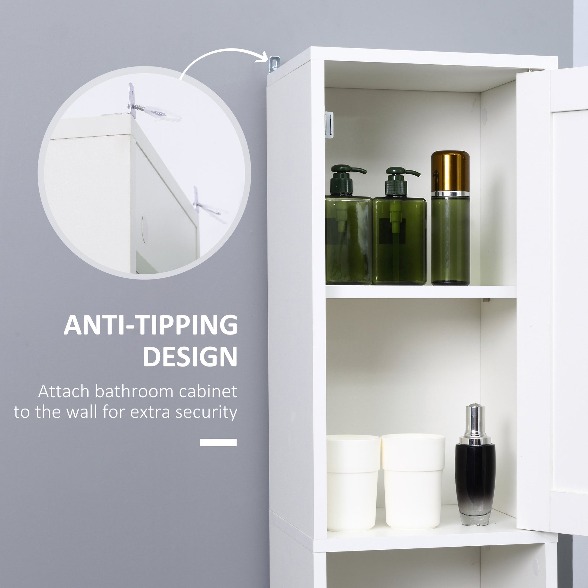 White Bathroom Storage Cabinet with Mirror - 70.75" Tall for Living Room