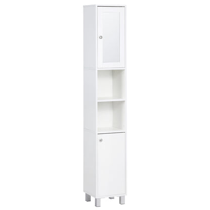kleankin Tall Bathroom Storage Cabinet with Mirror, Wooden Freestanding Tower Cabinet with Adjustable Shelves, for Bathroom, or Living Room, White