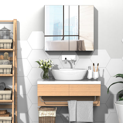 Kleankin Bathroom Cabinet - Steel Storage & Mirror
