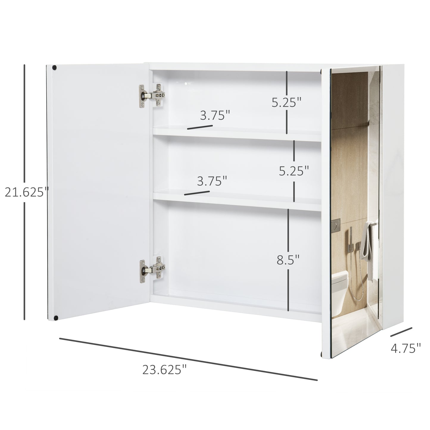 Kleankin Bathroom Cabinet - Steel Storage & Mirror