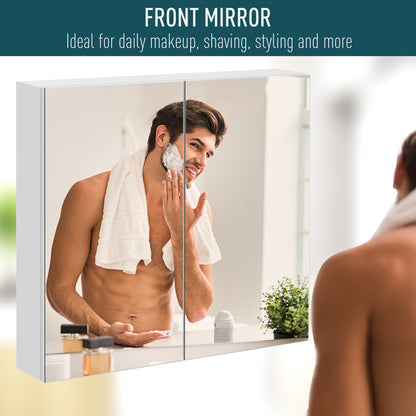 Kleankin Bathroom Cabinet - Steel Storage & Mirror