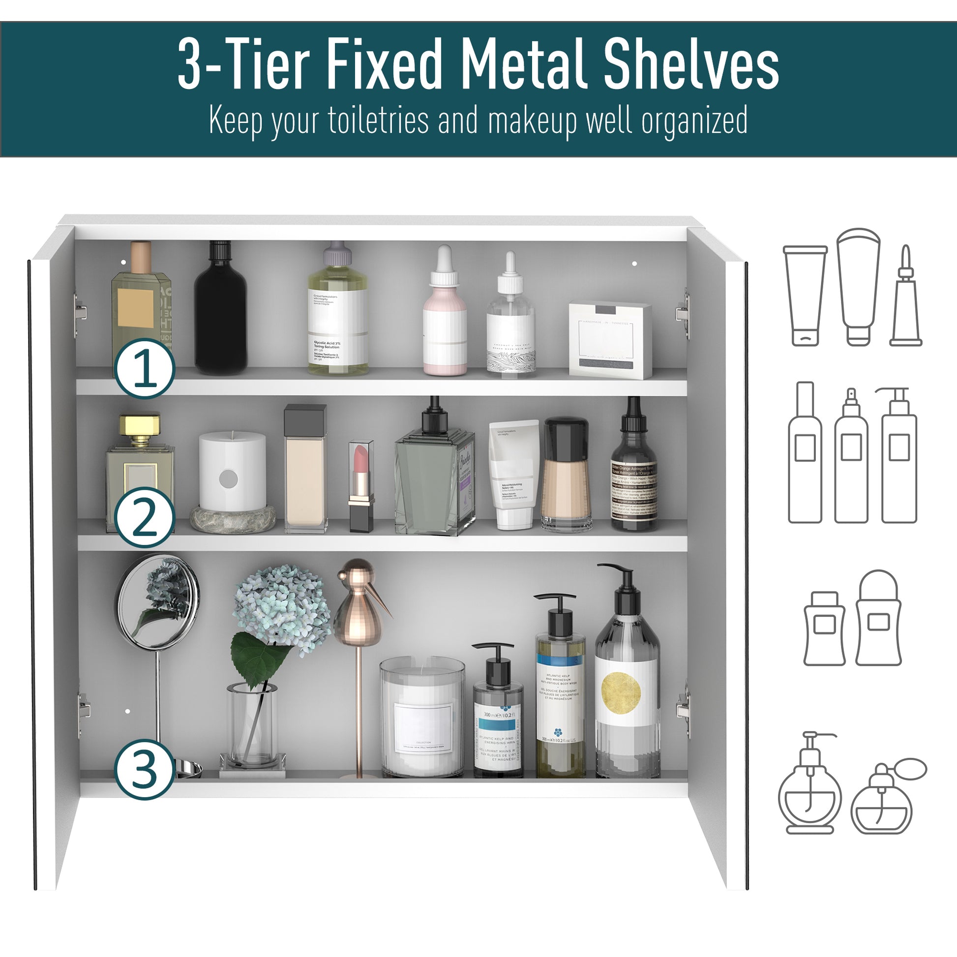 Kleankin Bathroom Cabinet - Steel Storage & Mirror