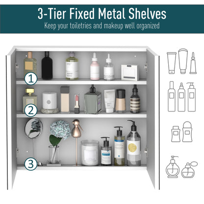 Kleankin Bathroom Cabinet - Steel Storage & Mirror
