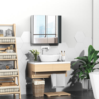 Kleankin Bathroom Cabinet - Steel Storage & Mirror