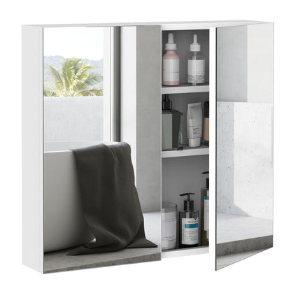 kleankin Bathroom Mirrored Cabinet, 24"x22" Steel Frame Medicine Cabinet, Wall-Mounted Storage Organizer with Double Doors, White