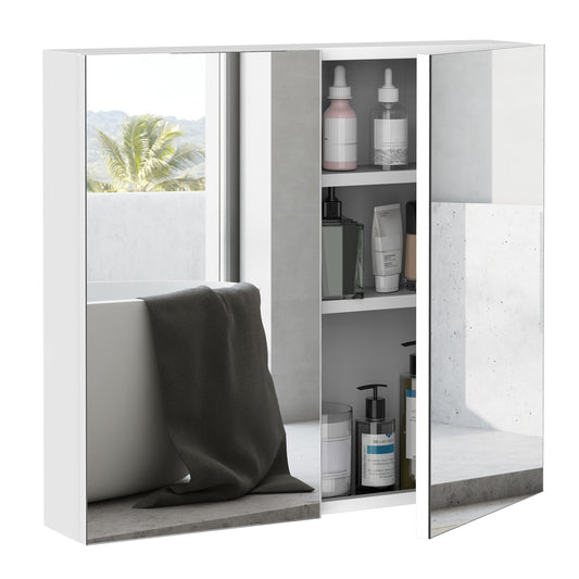 kleankin Bathroom Mirrored Cabinet, 24"x22" Steel Frame Medicine Cabinet, Wall-Mounted Storage Organizer with Double Doors, White