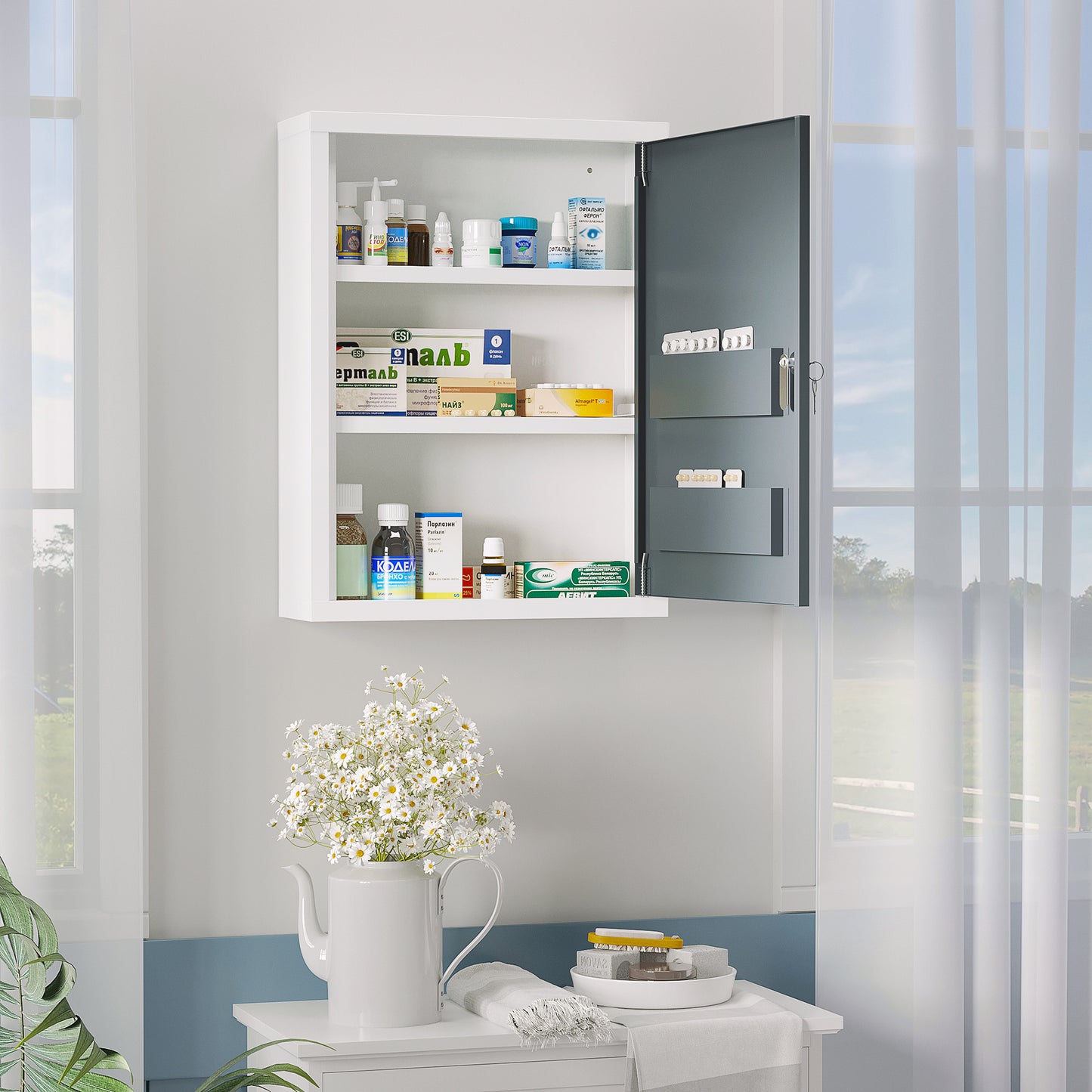 Gray Steel Medicine Cabinet - Wall Mounted Storage