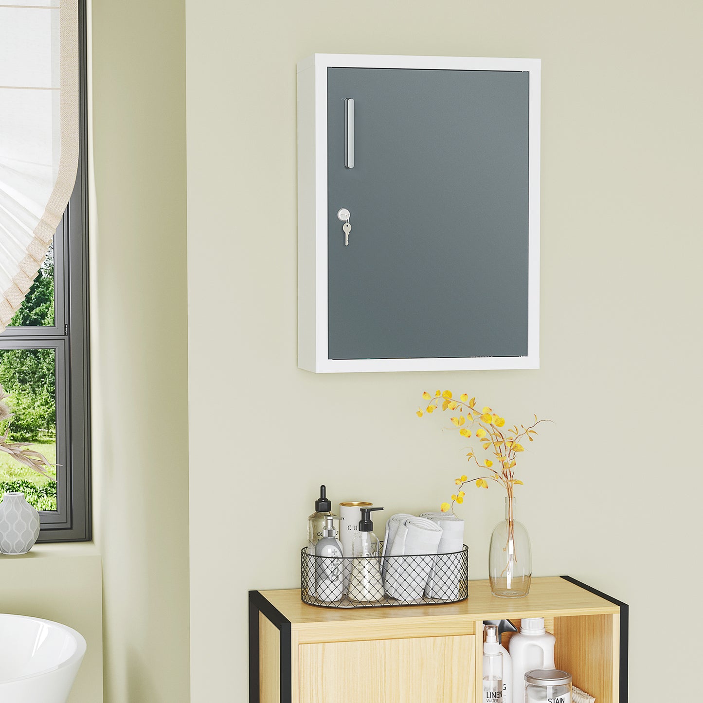 Gray Steel Medicine Cabinet - Wall Mounted Storage
