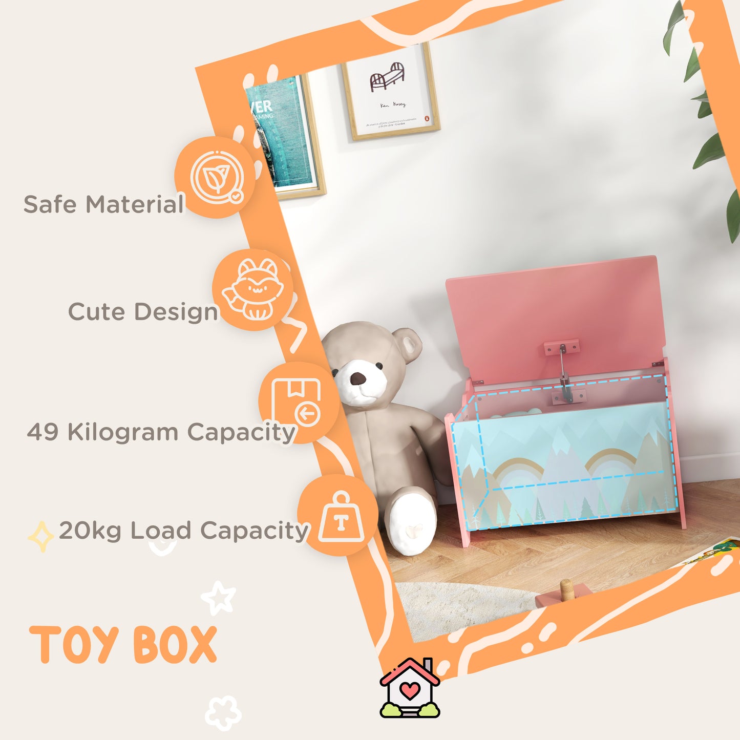Pink MDF Toy Box - Kids Bedroom Storage