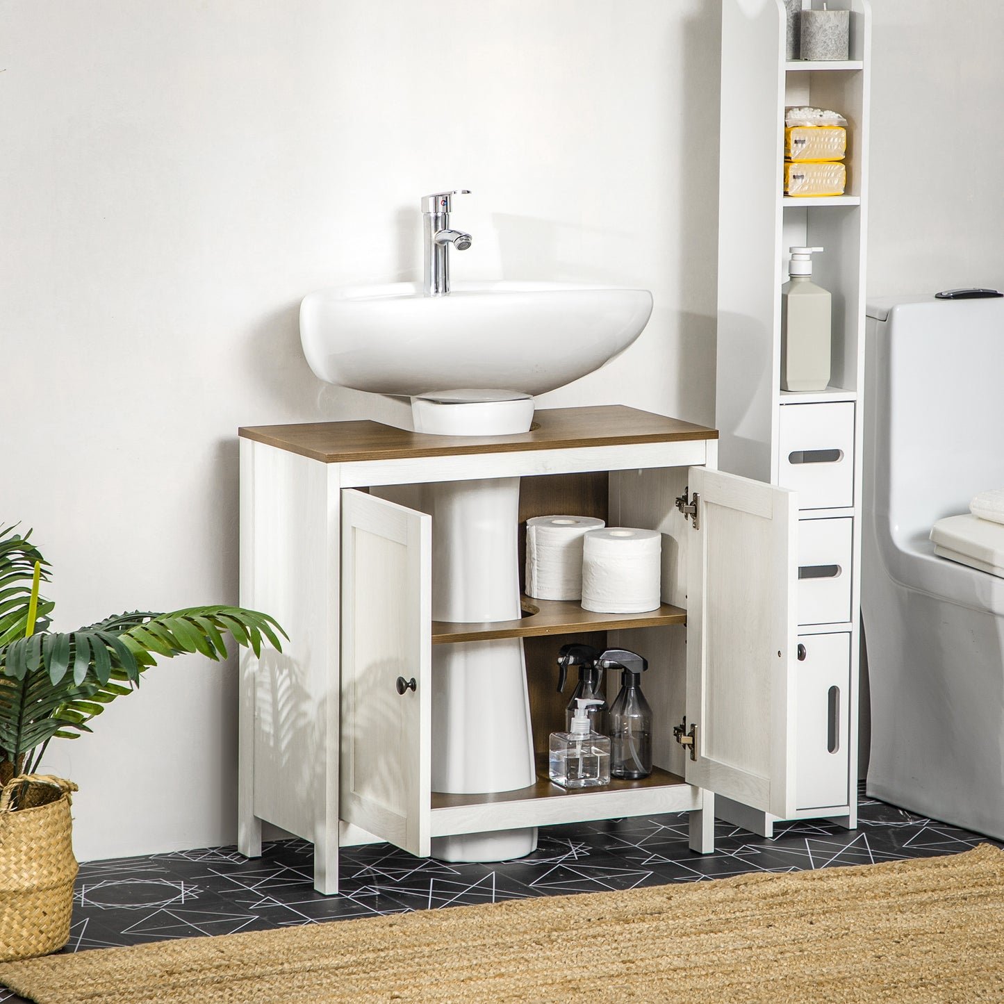 White Bathroom Vanity Cabinet - Under Sink Storage