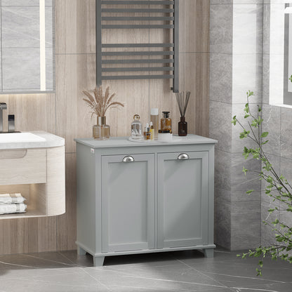 Gray MDF Laundry Hamper Cabinet with Tilt-Out Storage for Bathroom for Living Room