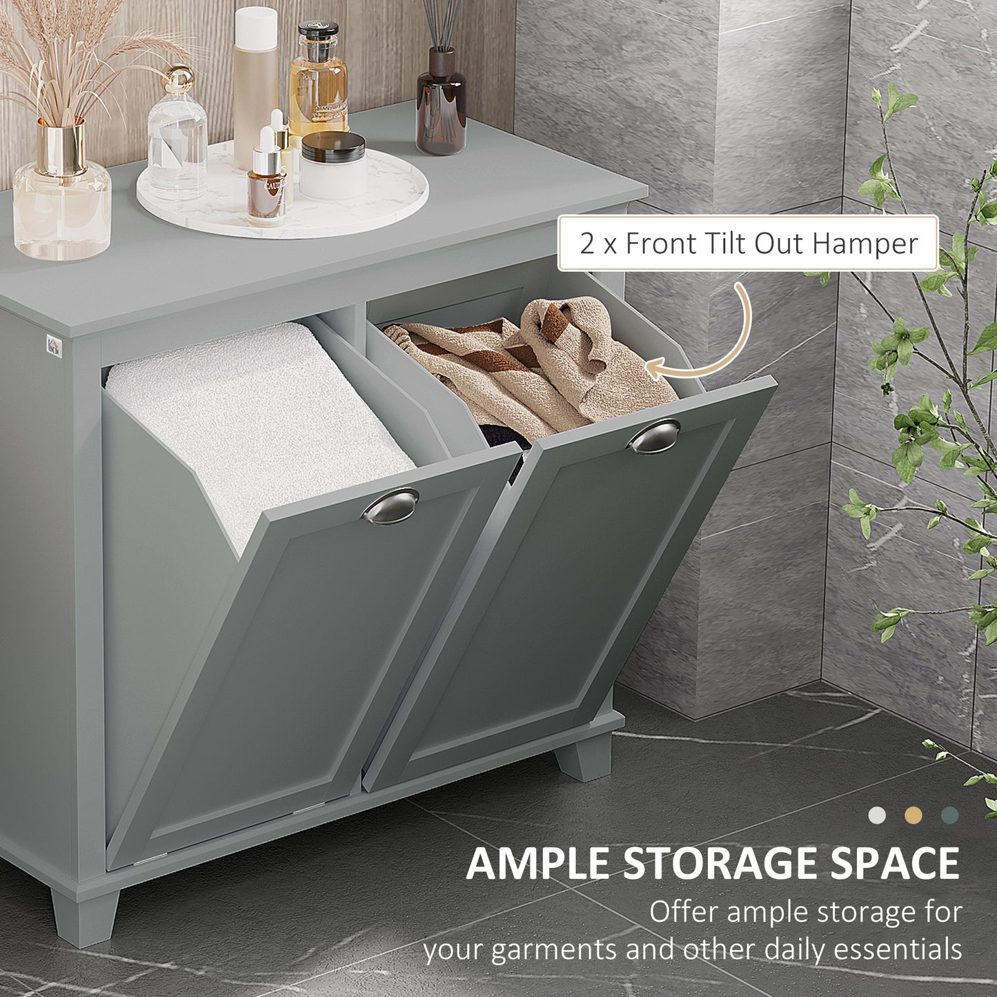 Gray MDF Laundry Hamper Cabinet with Tilt-Out Storage for Bathroom for Living Room