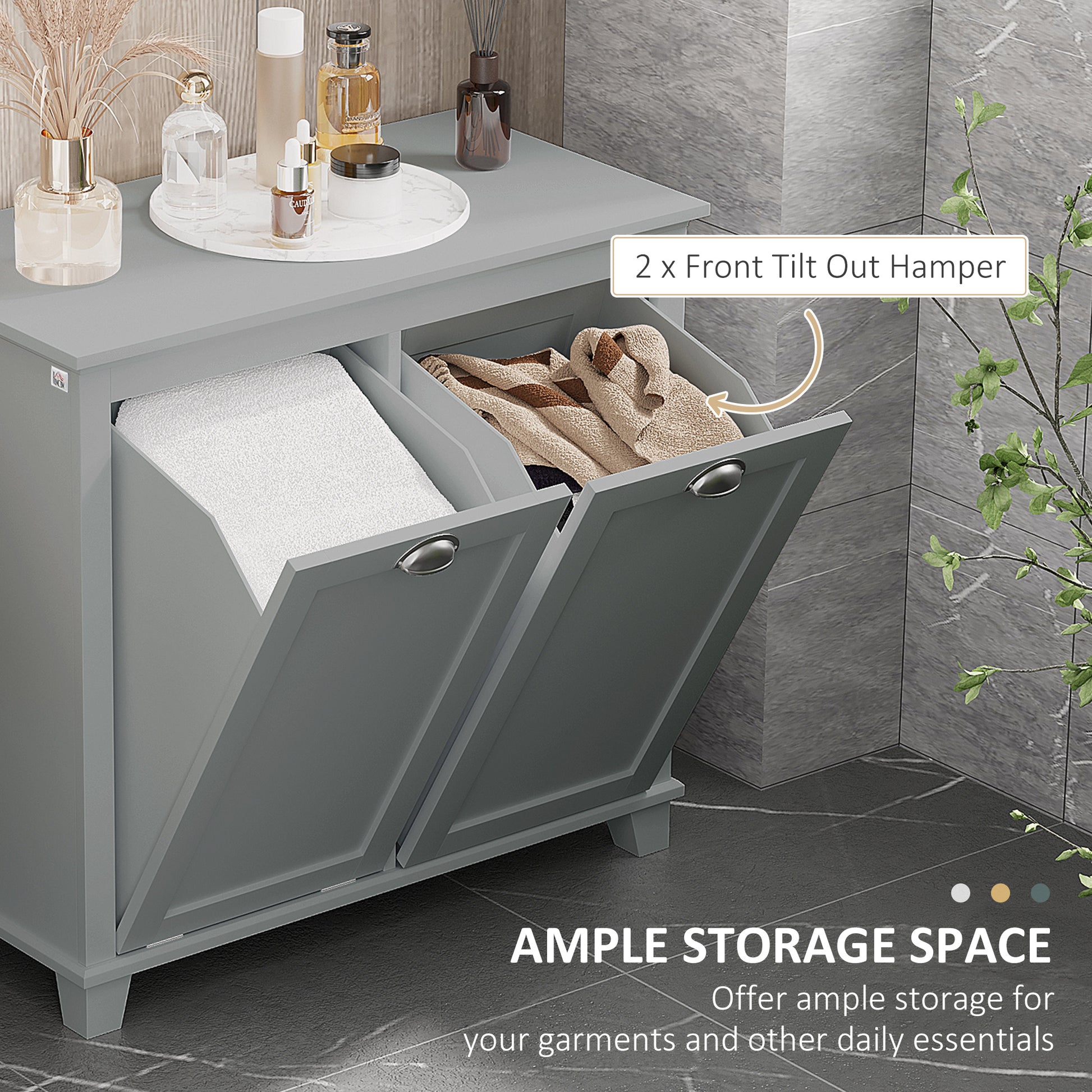 Gray MDF Laundry Hamper Cabinet with Tilt-Out Storage for Bathroom for Living Room