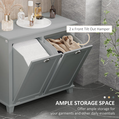 Gray MDF Laundry Hamper Cabinet with Tilt-Out Storage for Bathroom for Living Room