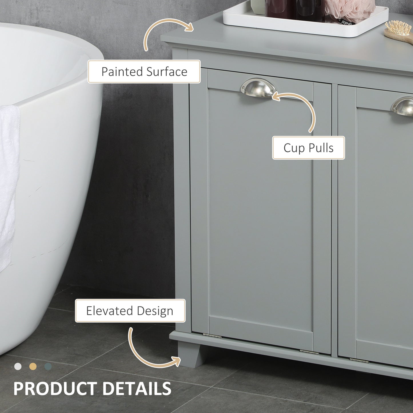 Gray MDF Laundry Hamper Cabinet with Tilt-Out Storage for Bathroom for Living Room