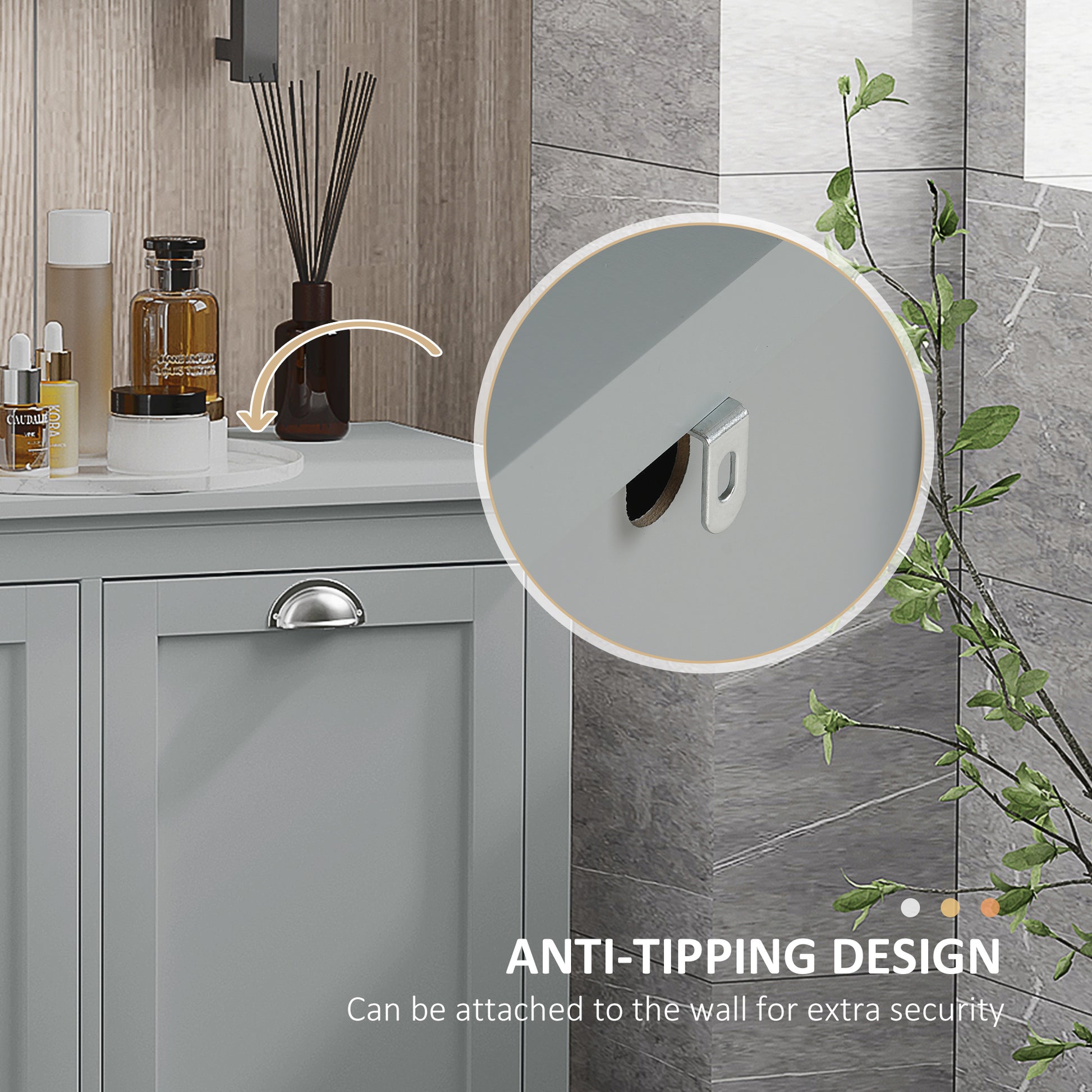Gray MDF Laundry Hamper Cabinet with Tilt-Out Storage for Bathroom for Living Room
