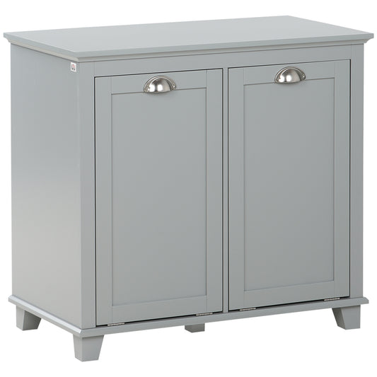HOMCOM Tilt-Out Laundry Sorter Cabinet, Bathroom Storage Organizer with Two-Compartment Tilt-Out Hamper, Gray