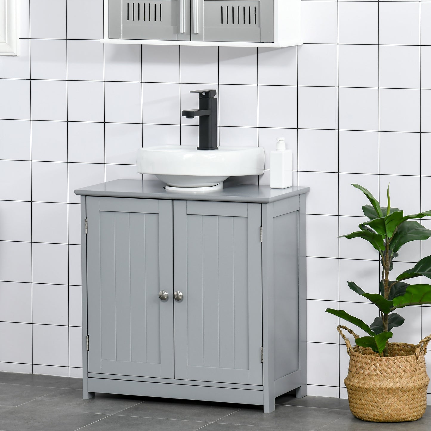 Gray MDF Bathroom Vanity Storage Cabinet - Under Sink Organizer
