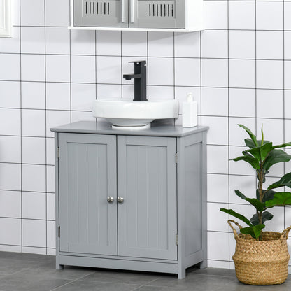 Gray MDF Bathroom Vanity Storage Cabinet - Under Sink Organizer