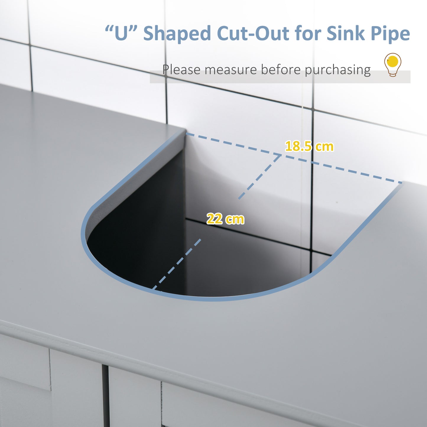 Gray MDF Bathroom Vanity Storage Cabinet - Under Sink Organizer