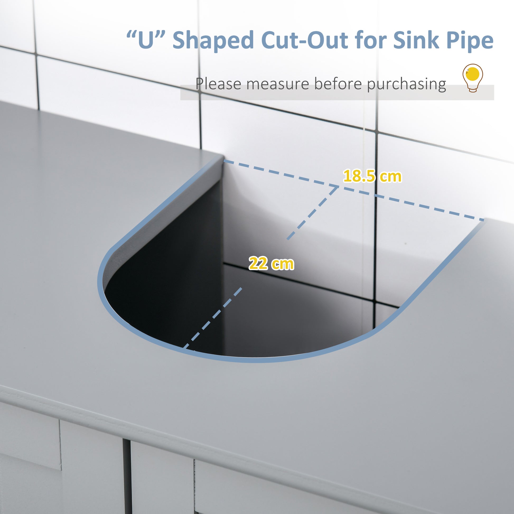 Gray MDF Bathroom Vanity Storage Cabinet - Under Sink Organizer