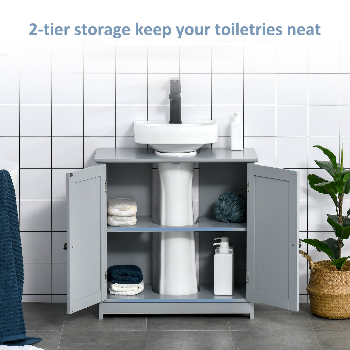 Gray MDF Bathroom Vanity Storage Cabinet - Under Sink Organizer