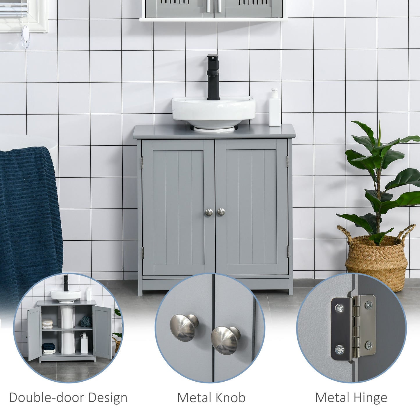 Gray MDF Bathroom Vanity Storage Cabinet - Under Sink Organizer