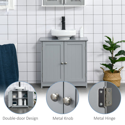 Gray MDF Bathroom Vanity Storage Cabinet - Under Sink Organizer
