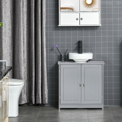 Gray MDF Bathroom Vanity Storage Cabinet - Under Sink Organizer