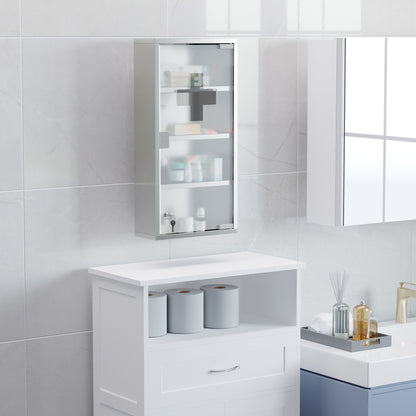 Locking Medicine Cabinet - Stainless Steel Storage, Silver