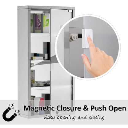 Locking Medicine Cabinet - Stainless Steel Storage, Silver