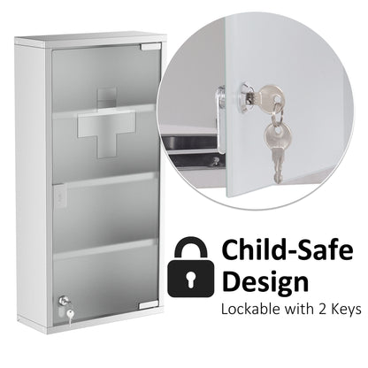 Locking Medicine Cabinet - Stainless Steel Storage, Silver