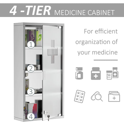Locking Medicine Cabinet - Stainless Steel Storage, Silver