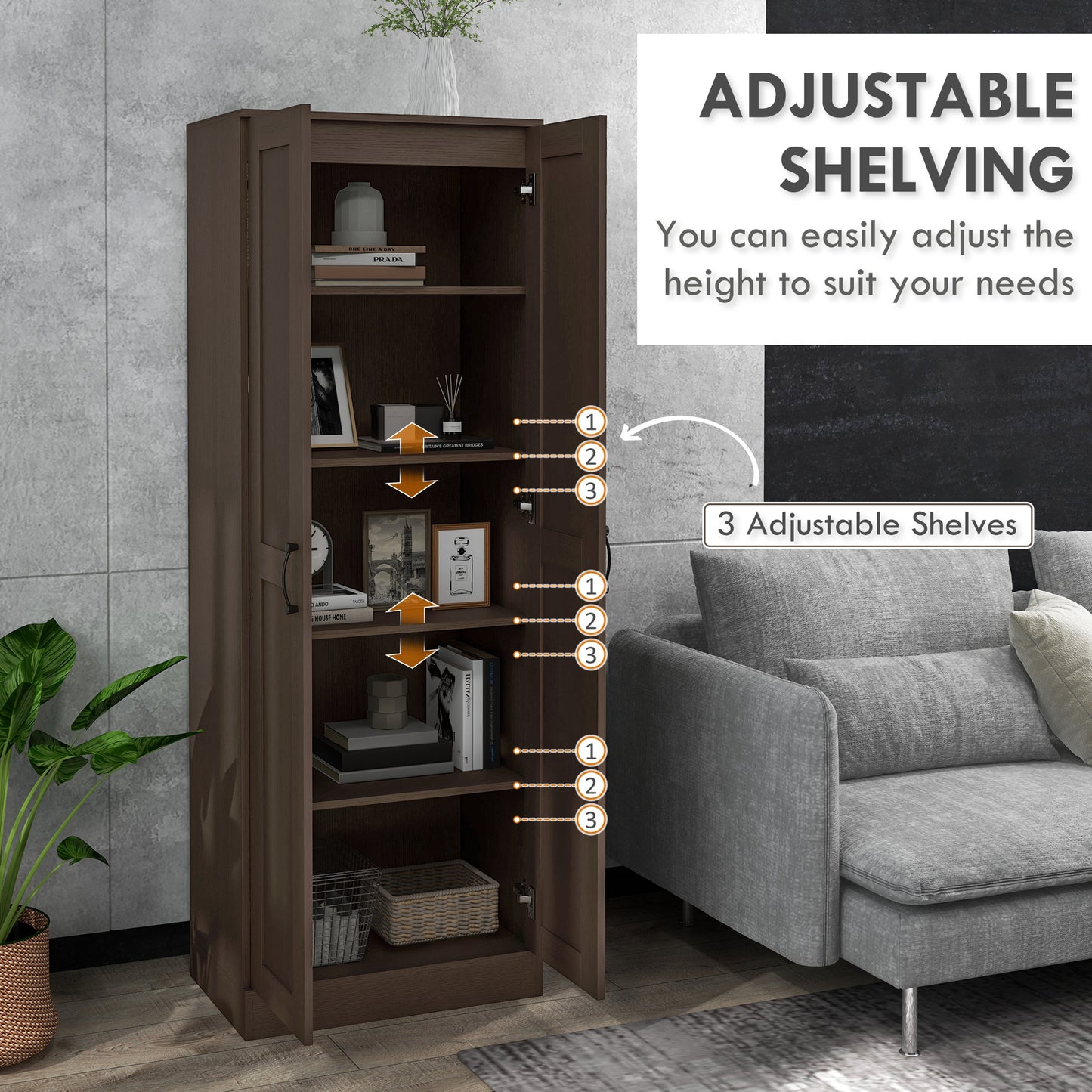 HOMCOM 69" Tall Storage Cabinet - Brown Particle Board