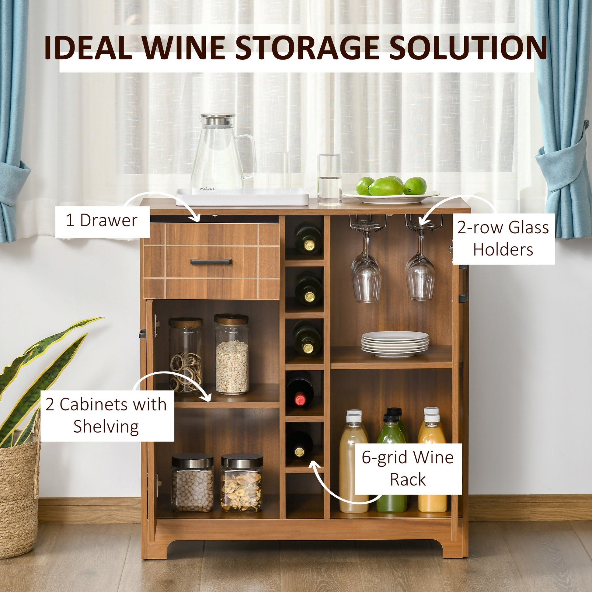 Retro Wine Cabinet - 6 Bottle Storage, Brown MDF